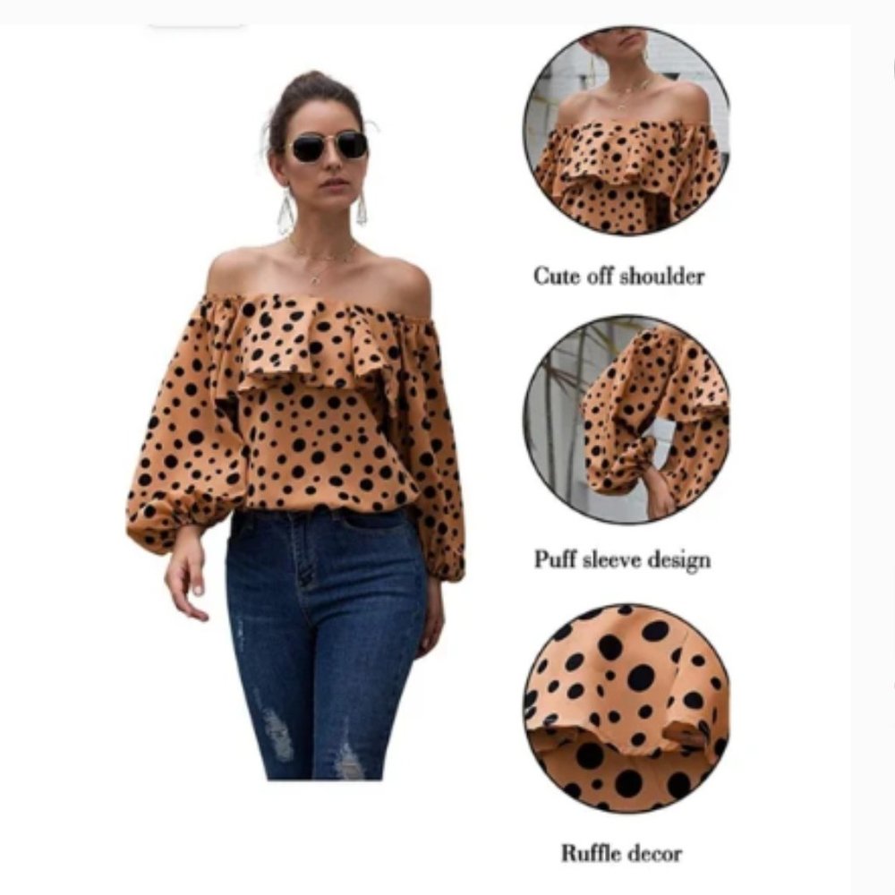 Hibluco tan/black polka-dot crop top (1398)